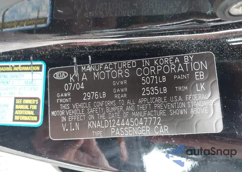 2004 Kia Amanti from USA, damaged, VIN KNALD124445047772